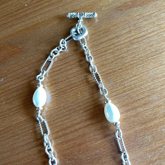 VTG David Yurman Figaro Chain Silver and Gold Pearl Necklace - 36 inches - Picture 3 of 16